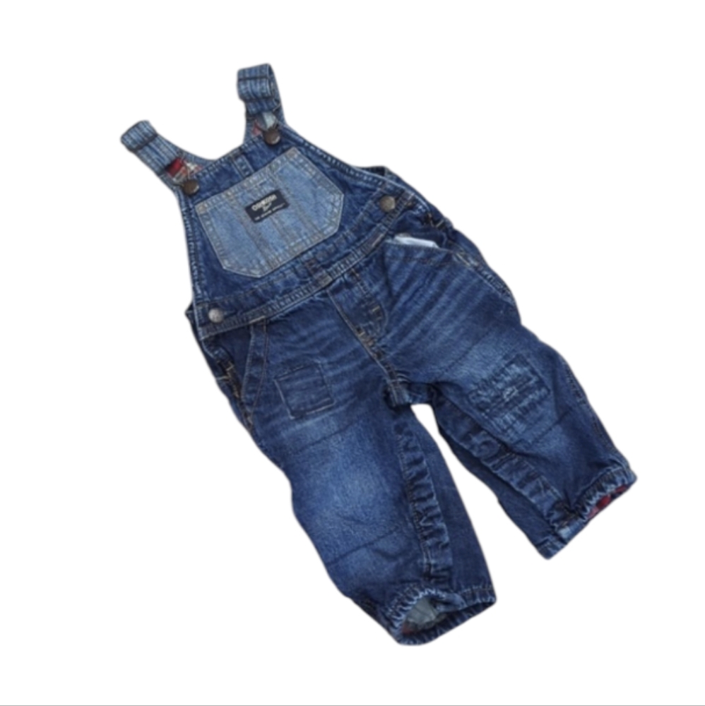 Size 9M OshKosh B'gosh Blue Overalls with Plaid Cuffs